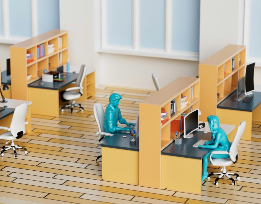 Ergonomische Bürostühle im Büro Ergonomische Bürostühle im Miniatur Büro